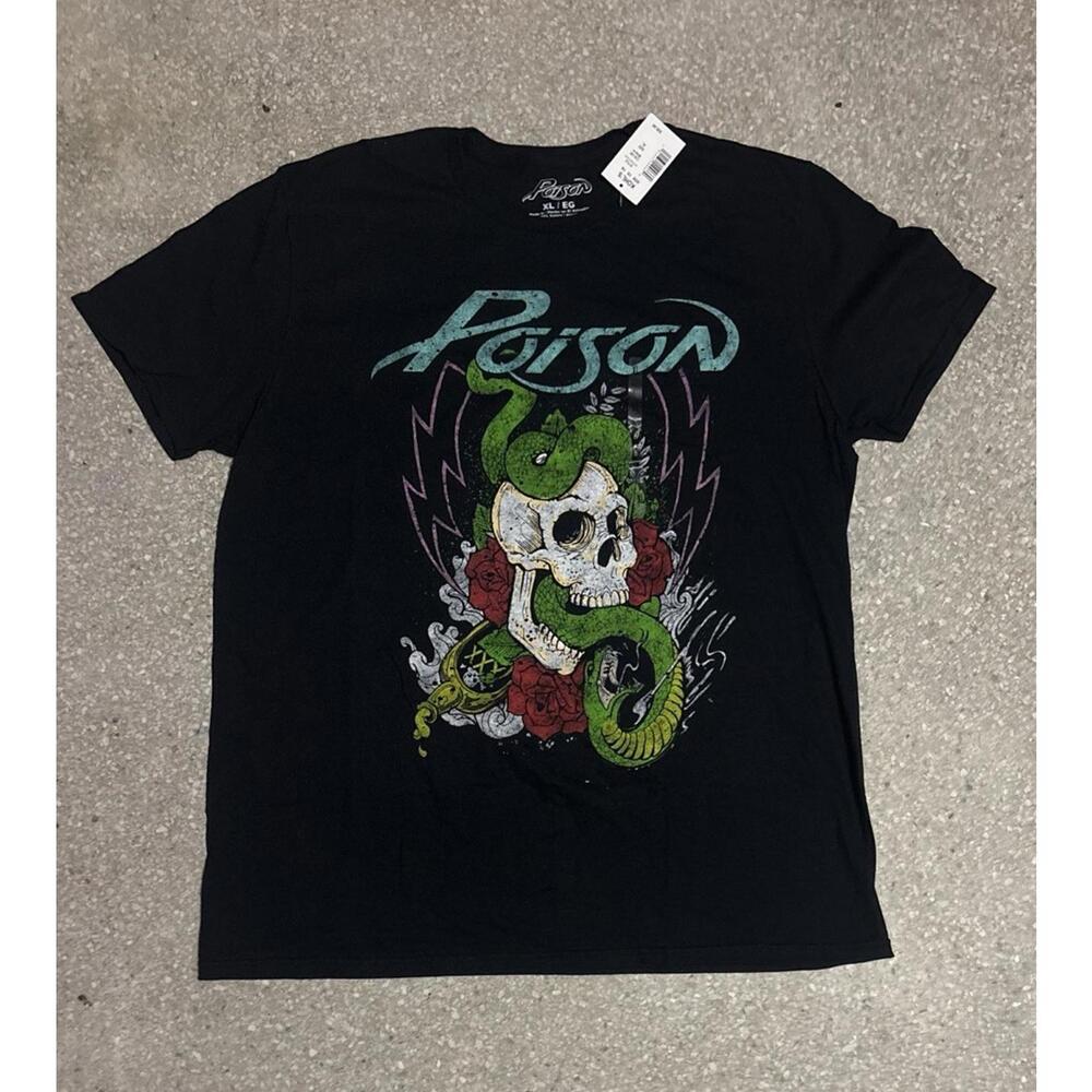 Poison Mens XL Black Neon Cotton Band Tee Short Sleeve NWT Rock Shirt